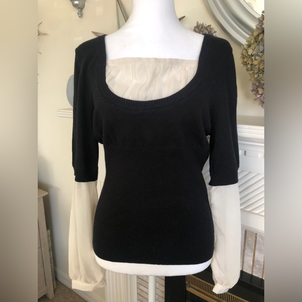 Max Edition, Faux layered, Black/Ecru, Fitted, Large Sweater-Blouse, NWT